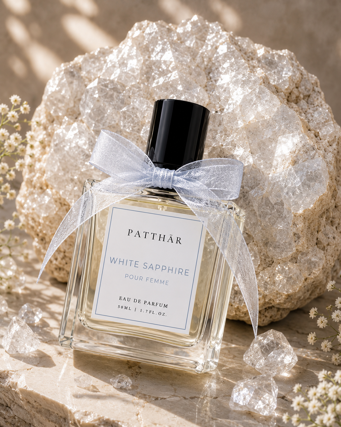 WHITE SAPPHIRE perfume bottle styled with its crystal